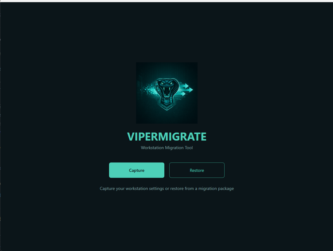 ViperMigrate Home Screen