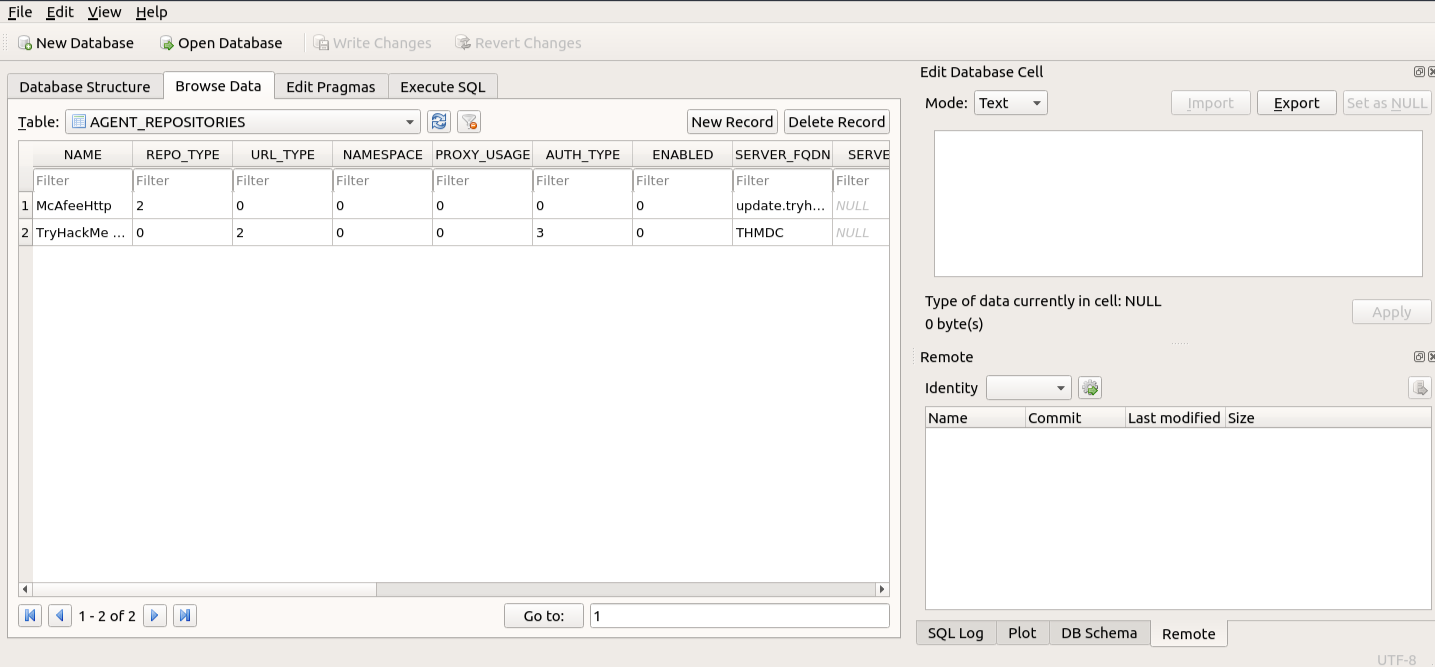 SQLite Browser Output