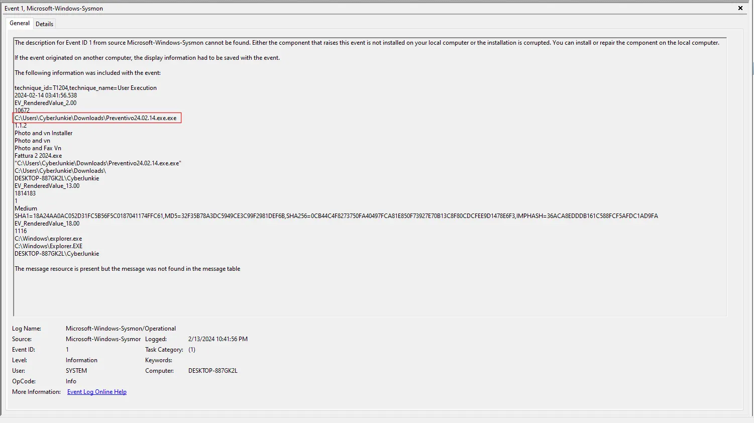 Sysmon Event ID 1 - Process Create
