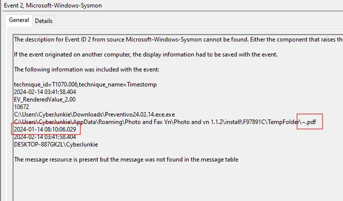 Sysmon Event ID 2 - Timestomp